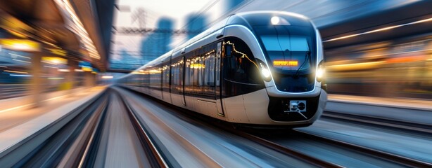 Modern Train Arriving at Night