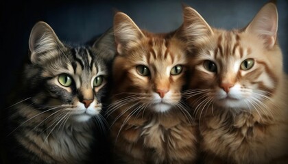 Trio of Cats with Mesmerizing Green Eyes in Perfect Harmony