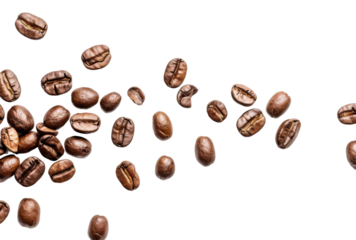 Scattered coffee beans isolated on transparent background PNG