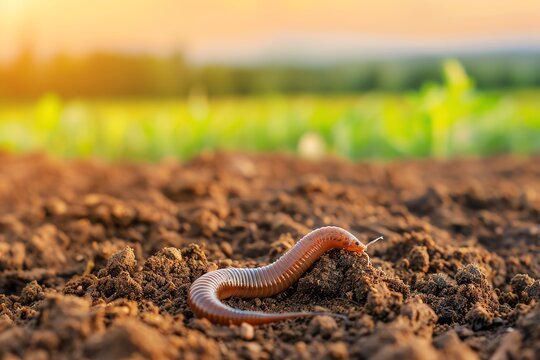 Earthworm in nutrientrich soil, soil health, natural ecosystem