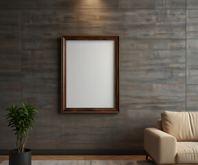 Black photo frame mockup stylish poster frame modern living room interior background,