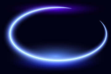 Glowing oval frame, neon border on black background, vector illustration.