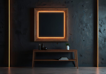 Black photo frame mockup stylish poster frame modern living room interior background,