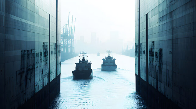 Symbolic Ships Passing Open Gateway, Trade Liberalization Metaphor,