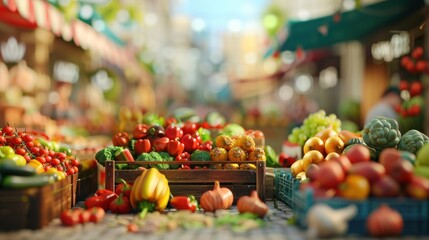 Fresh Produce at a Farmers Market, with a variety of fruits and vegetables.