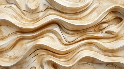 Fototapeta premium Abstract 3D Wavy Wooden wallpaper. Mural background. AI generated image