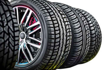 Collection car tires with alurim on free On isolated white background.