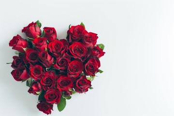A stunning arrangement of red roses in the shape of a heart, perfect for expressing love and affection. The roses are fresh and vibrant, with delicate petals and a subtle sheen.