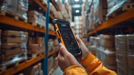 Individual Analyzing Inventory Data On Portable Device Inside Warehouse During Daylight Hours