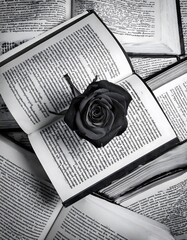 Fototapeta premium Black rose on book