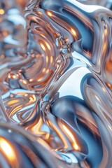 Shiny Chrome Fluid Metal Abstract Art With Warm Lighting Effects