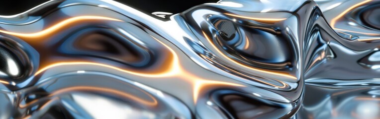 Abstract Shiny Chrome Textured Surface With Fluid Metal Flowing