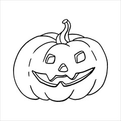 Halloween pumpkin with a sinister smile. Vector concept in doodle and sketch style. Hand drawn illustration for printing on t-shirts, cards. Icon and logo idea..
