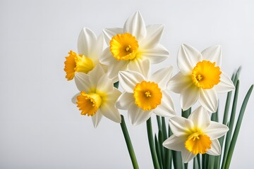 Fototapeta premium Daffodil flowers on white background, AI Generated
