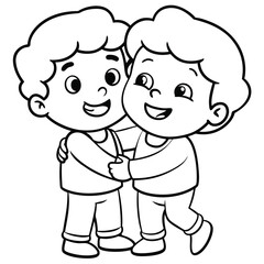 Cute cartoon friends silhouette hugging on white background