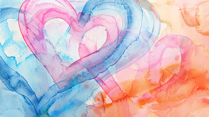 Fototapeta premium Close-up of an abstract watercolor painting with intertwined hearts