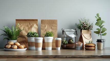 Fototapeta premium Eco-Friendly and Sustainable Packaging Solutions. Cardboard and paper packages. AI generated image