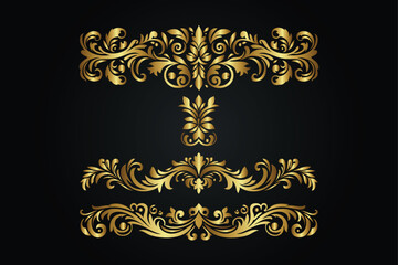 Ornament vector art illustration. floral vine, border, golden vector design. 