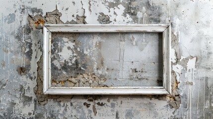 Naklejka premium Whitewashed rustic wall with shabby frame texture