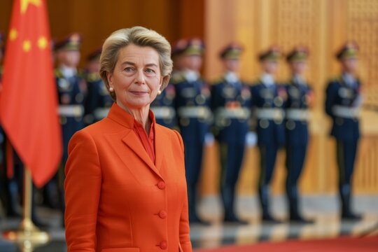 china eu flags ursula von der leyen visit to china