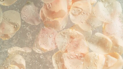 Beige Rose Petals Placed on Water Surface.