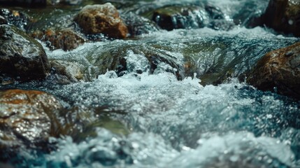 Fototapeta premium Body of water with flowing water and small rocks