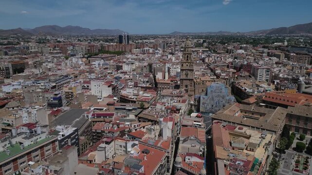 Murcia city centre and Segura river aerial panoramic view.