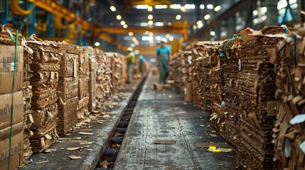 Fototapeta premium Industrial Recycling and Sustainability. From Ecological Factories to Waste Management. Paper recycling factory. AI generated image