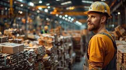 Industrial Recycling and Sustainability. From Ecological Factories to Waste Management. Paper recycling factory. AI generated image