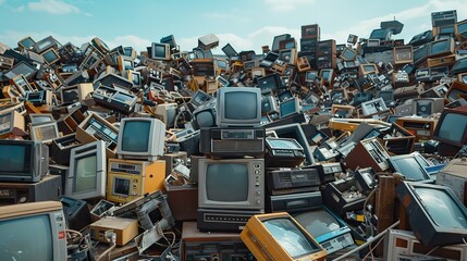 E-Waste Accumulation: Piles of Discarded Electronics. AI generated image