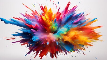 Explosion of colored powder on bright white background close up. Neural network ai generated art