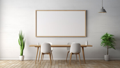Minimalist dining room monochrome color scheme with empty frame