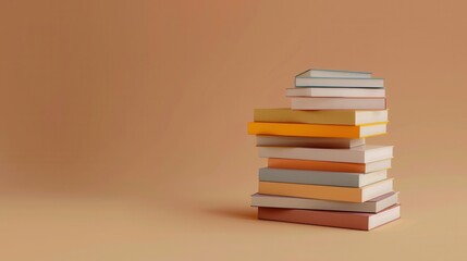 Fototapeta premium A stack of colorful books arranged on a warm background, perfect for education or reading themes.