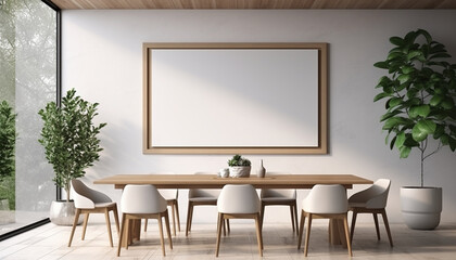Minimalist dining room monochrome color scheme with empty frame