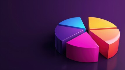 Obraz premium Colorful pie chart segment on a purple background, symbolizing data analysis, statistics, and business insights.