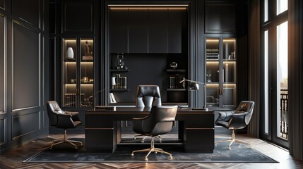 Luxurious Modern Home Office with Elegant Black Interior Design