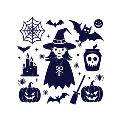 Vector Halloween silhouettes set Clipart illustration On a White Background