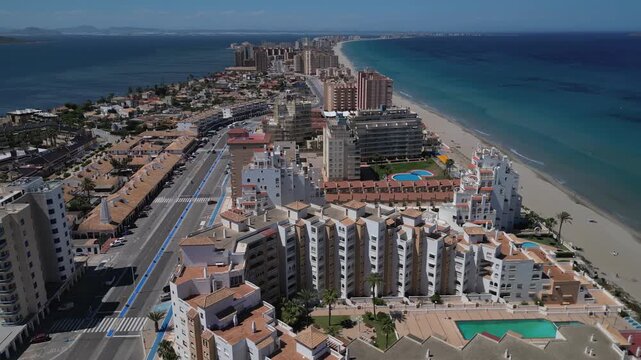 Aerial view of La Manga del Mar Menor, Region of Murcia, Spain