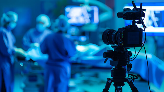 Surgeon Explaining Surgical Procedures to Camera, Busy Operating Room Background,