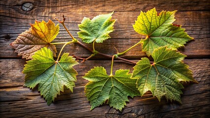 A branch is placed on a wooden board.