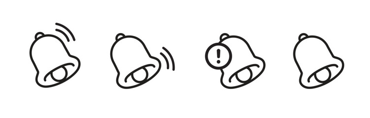 Bell icon set. Ringing bell with notification. Vector illustration