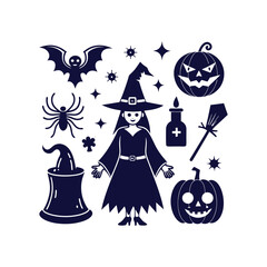 Vector Halloween silhouettes set Clipart illustration On a White Background