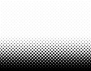 Geometric pattern of black squares on a white background. Seamless in one direction. Small figures from above. Large ones at the bottom with short dissolution