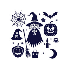 Vector Halloween silhouettes set Clipart illustration On a White Background