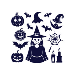 Vector Halloween silhouettes set Clipart illustration On a White Background