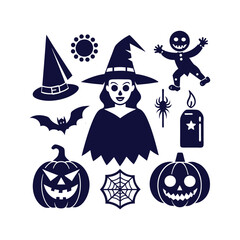 Vector Halloween silhouettes set Clipart illustration On a White Background