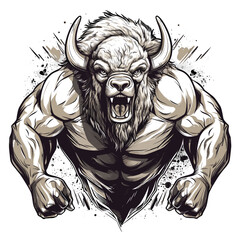 shirt design bull gym angry, aggressive illustration