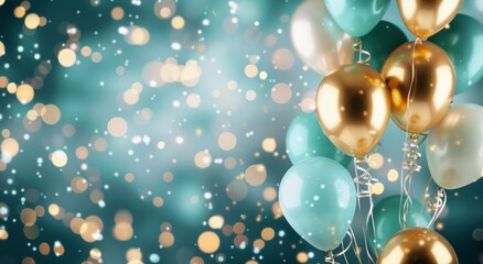 Blue Balloon Floating With Confetti