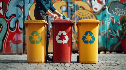 People take out plastic bags of trash or recycling bins. Recyclable Bottles Garbage Bin. AI generated image