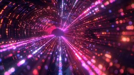 Fototapeta premium Abstract purple and pink light tunnel background.